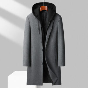 Men's Detachable Hooded Urban Mid-length Woolen Coat