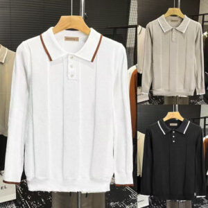 POLO Shirt Collar Color-blocking Long Sleeve Knit Sweater