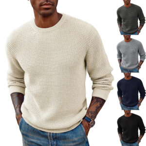 New Solid Color Round Neck Sweater Pullover Men's Clothing