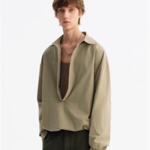 Green Leisure Commute Deep V Elastic Lower Hem Loose Long Sleeve