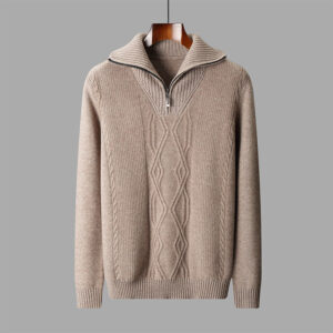 Men's Diamond-Pattern Sweater Casual Stand Collar Long Sleeves