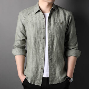 Pure Linen Cardigan Coat Spring And Summer Men's New Long Sleeve