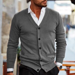 Men's Double-sided Pocket Autumn And Winter New Knitwear V-neck Long Sleeve Slim Sweater Cardigan