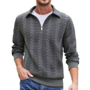 Men's Fashion Jacquard Lapel Long Sleeve Sweater