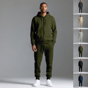 Men's Solid Color Long-sleeve Long Pants Hooded Sportswear Set