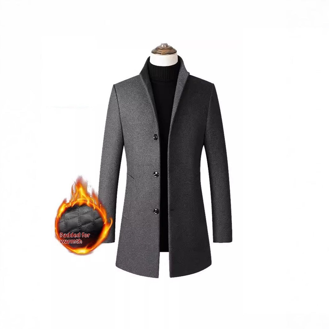 a01102e7-b094-4520-a84d-5810ef1b0416_trans European And American Single-breasted Stand Collar Coat Cotton Padded Men's Trench Coat Woolen Coat - Image 5