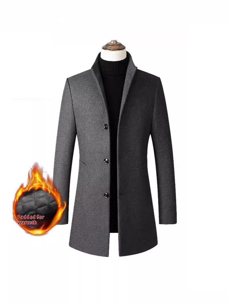 European And American Single-breasted Stand Collar Coat Cotton Padded Men's Trench Coat Woolen Coat D59149b6 15aa 486e A9c5 226c39898487 Trans