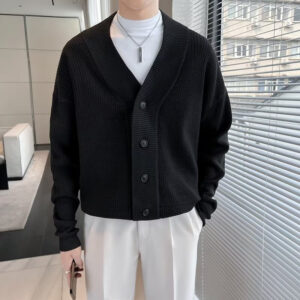 Regular Slim-fit Beauty, Autumn Men's Loose Black Cardigan Sweater